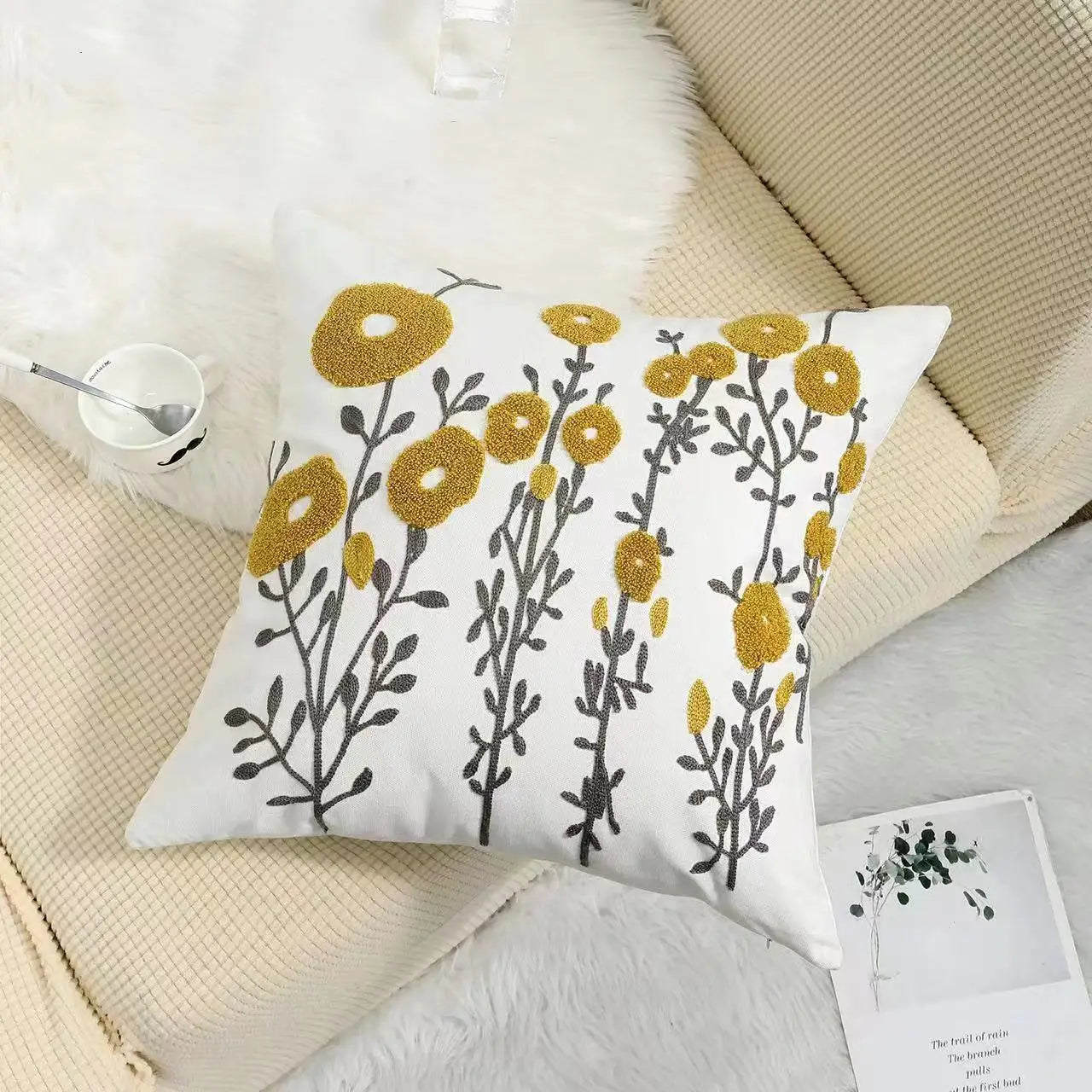 Floral Cushion Cover Embroidered Pillow Case Decorative Cover