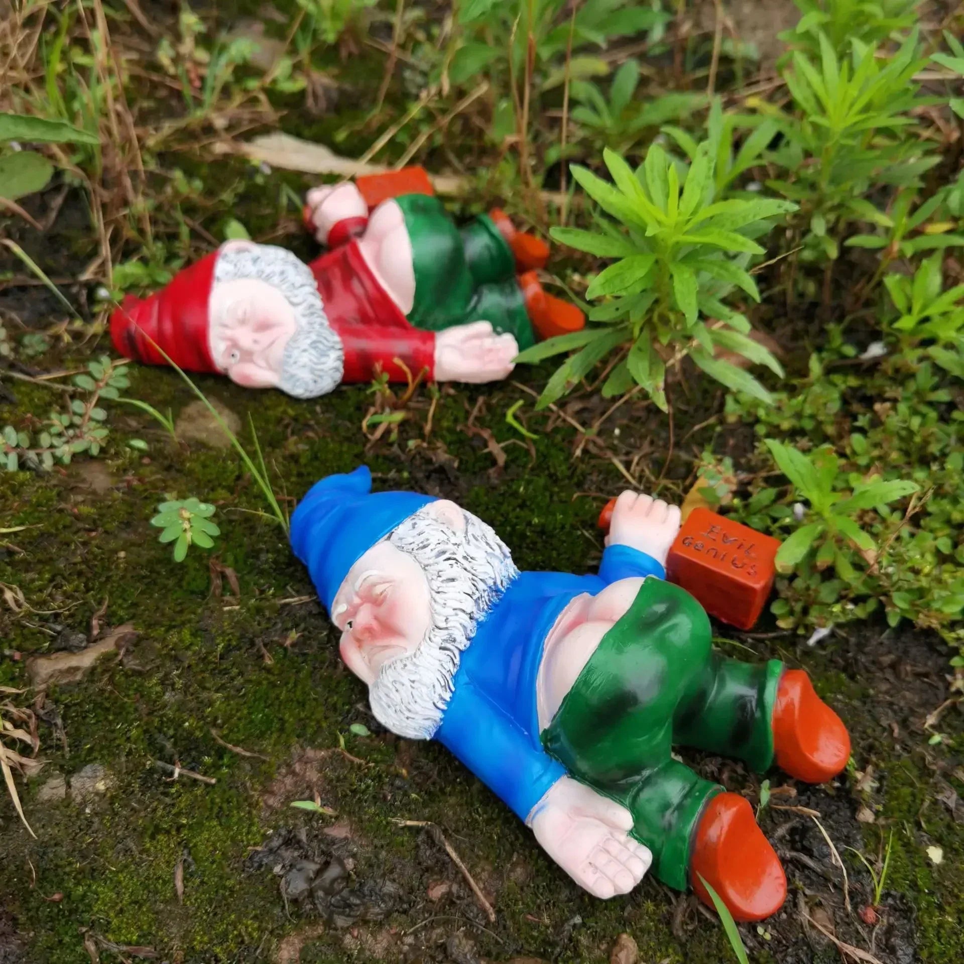 Lying Garden Gnome Statue with Hat and Bottle
