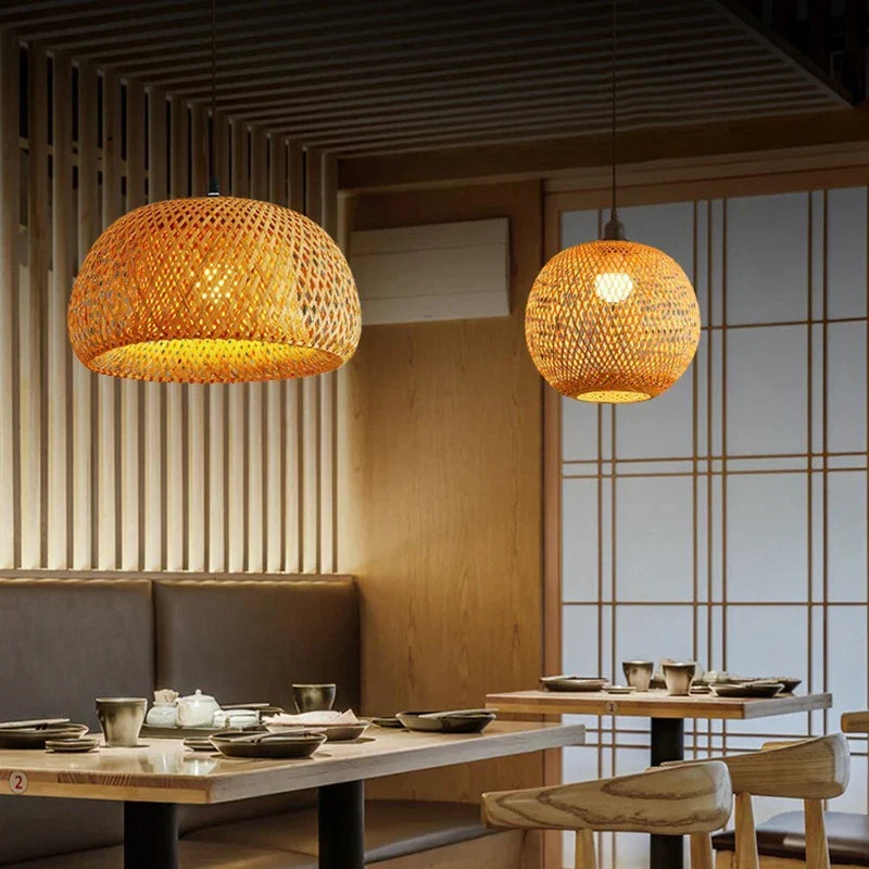 Natural Bamboo Pendant Lamp | Handwoven Rattan Light Fixture