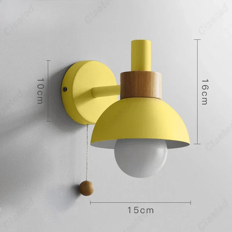 Wall Light with Pull Chain Modern Wooden Accent Sconce