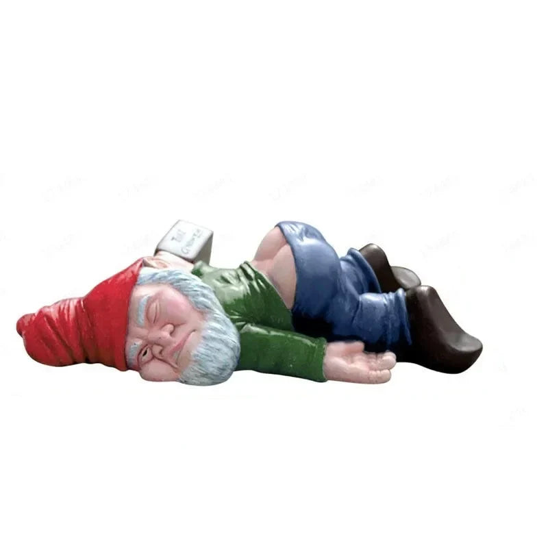 Lying Garden Gnome Statue with Hat and Bottle