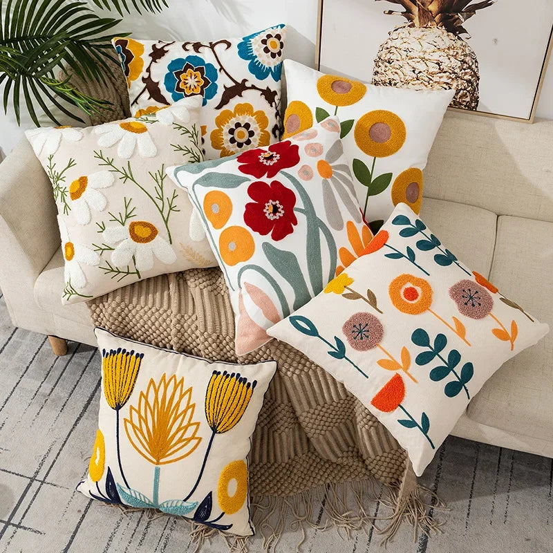 Floral Cushion Cover Embroidered Pillow Case Decorative Cover