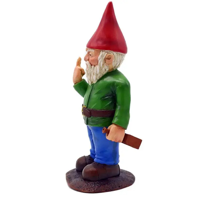 Garden Gnome Statue with Hand Sign Resin Outdoor Figurine