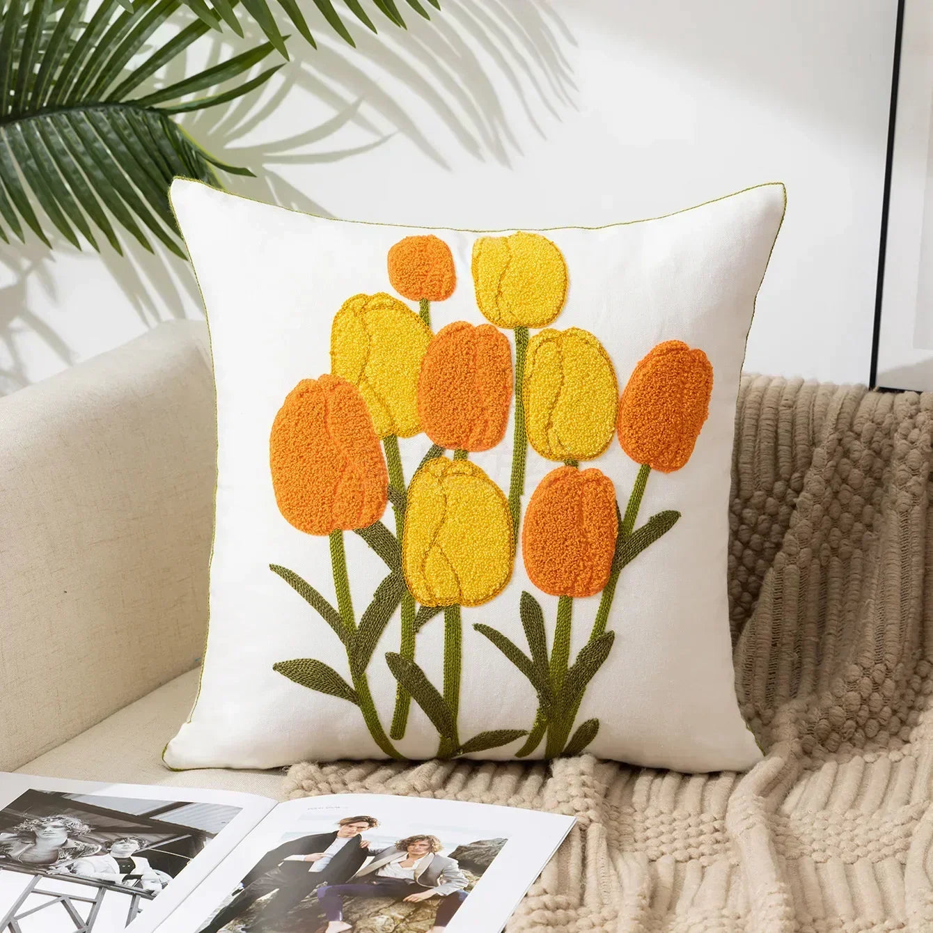 Floral Cushion Cover Embroidered Pillow Case Decorative Cover