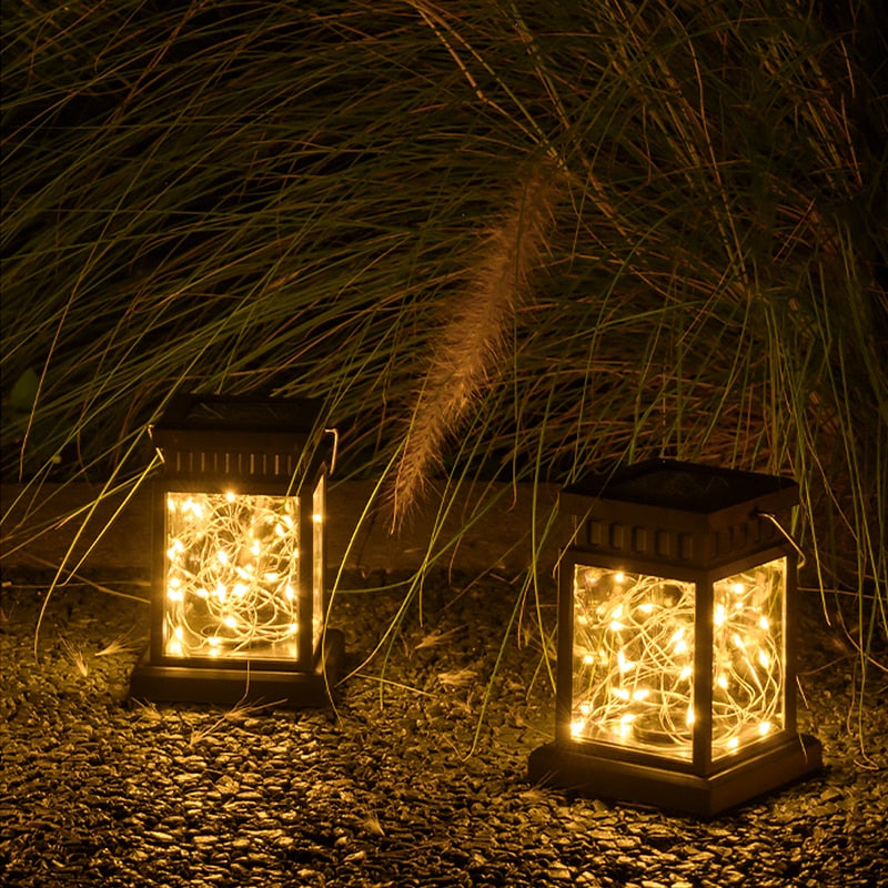 Solar LED Lantern Outdoor Garden Light with Glass Panels