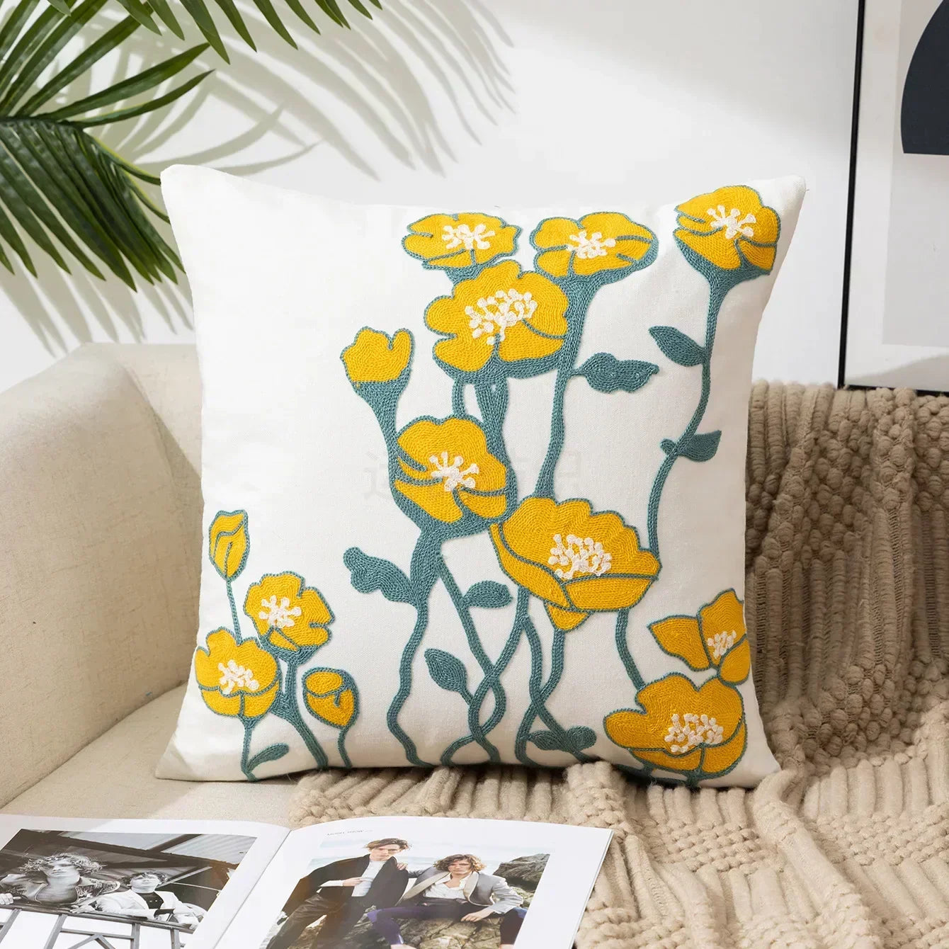 Floral Cushion Cover Embroidered Pillow Case Decorative Cover