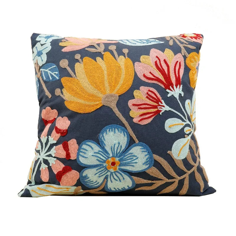 Floral Cushion Cover Embroidered Pillow Case Decorative Cover