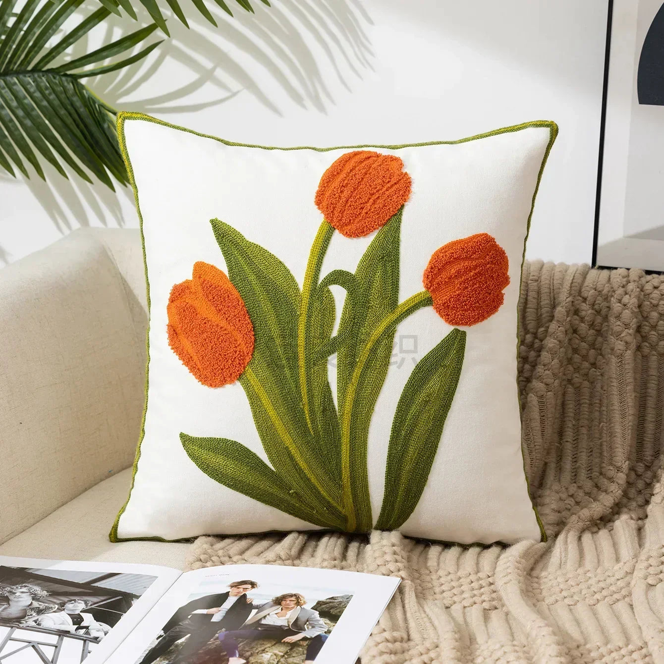Floral Cushion Cover Embroidered Pillow Case Decorative Cover