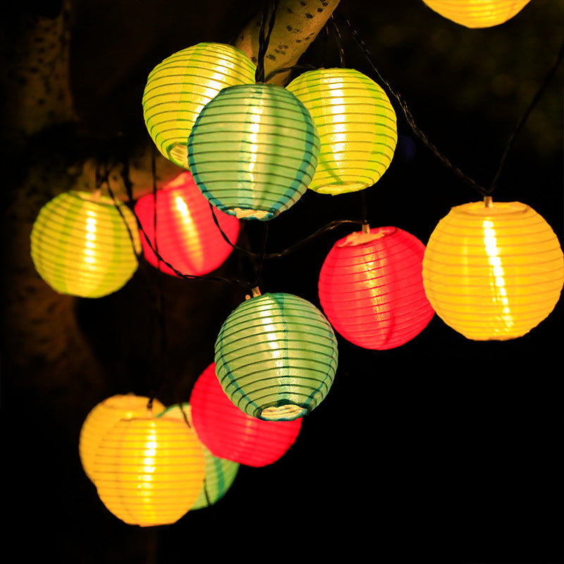 Solar String Lights with Multicolour Round Lantern Shades