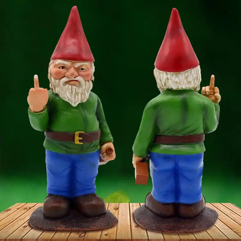 Garden Gnome Statue with Hand Sign Resin Outdoor Figurine