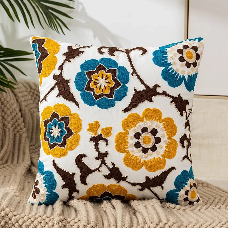 Floral Cushion Cover Embroidered Pillow Case Decorative Cover