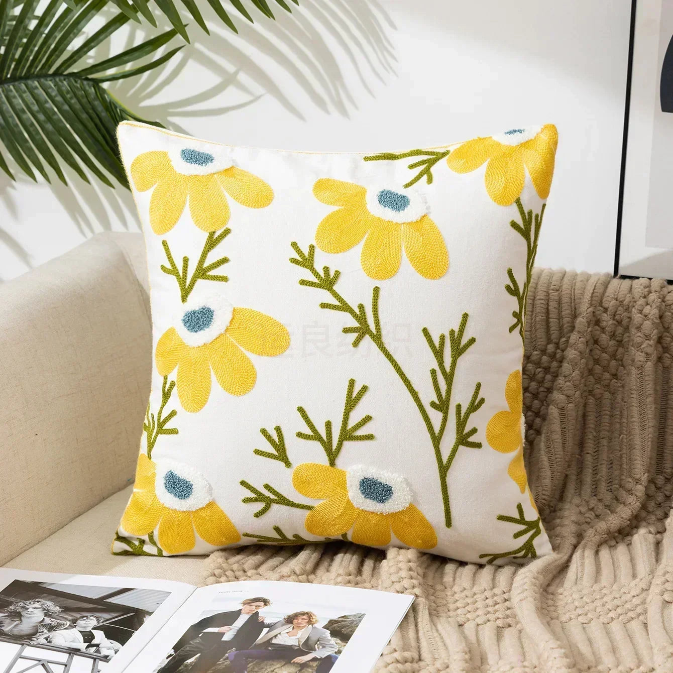 Floral Cushion Cover Embroidered Pillow Case Decorative Cover