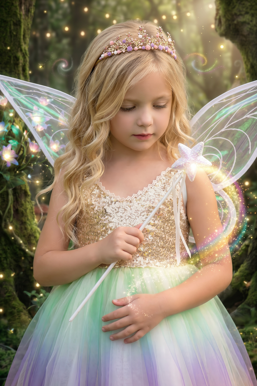 FAIRY DRESS, WINGS & WAND SET-3PC