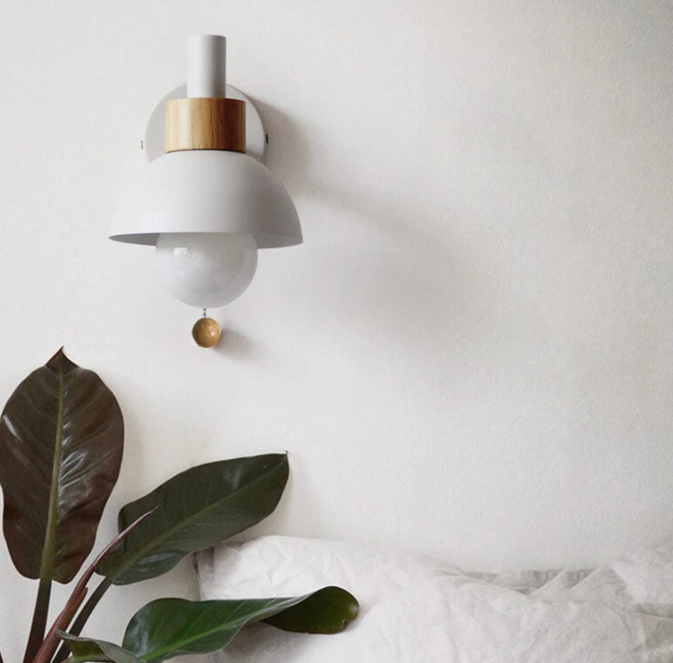 Wall Light with Pull Chain Modern Wooden Accent Sconce