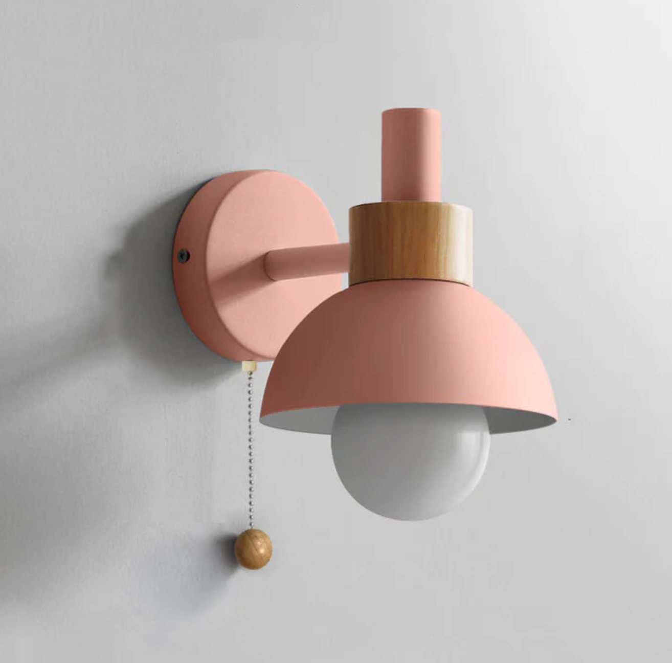 Wall Light with Pull Chain Modern Wooden Accent Sconce