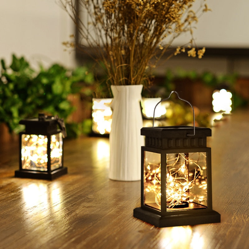 Solar LED Lantern Outdoor Garden Light with Glass Panels