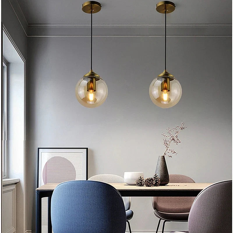 Modern Nordic Glass Globe Pendant Light | Amber, Smoke Grey, Clear Glass