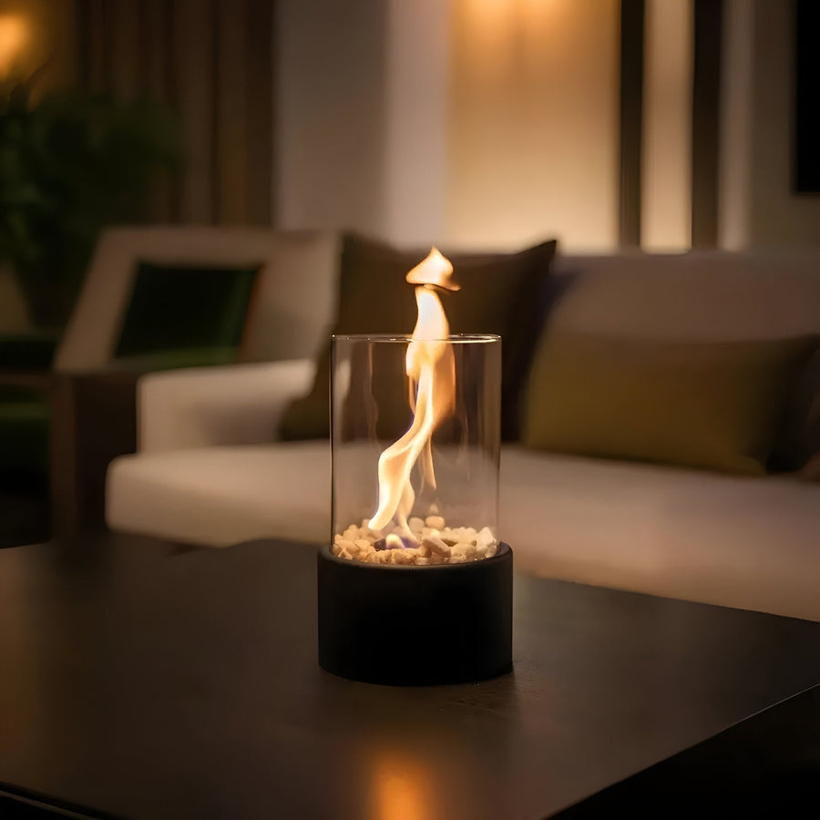 Outdoor Cylindrical Tabletop Bio Ethanol Fireplace with Glass Tube