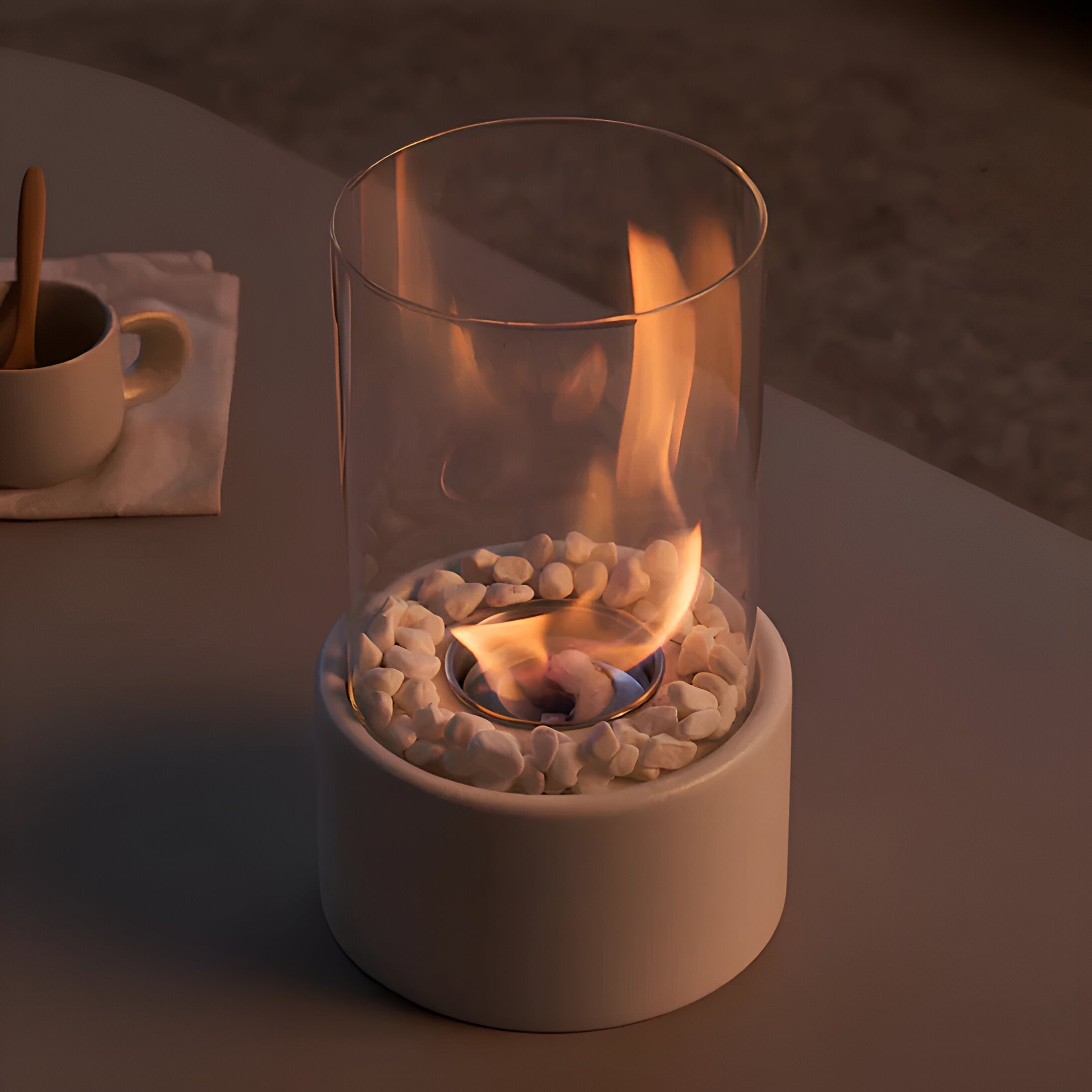 Outdoor Cylindrical Tabletop Bio Ethanol Fireplace with Glass Tube