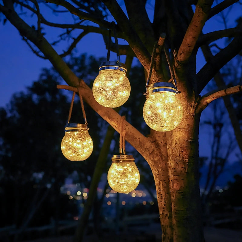 Outdoor Solar Lantern With Glass Jar Shape And Handle