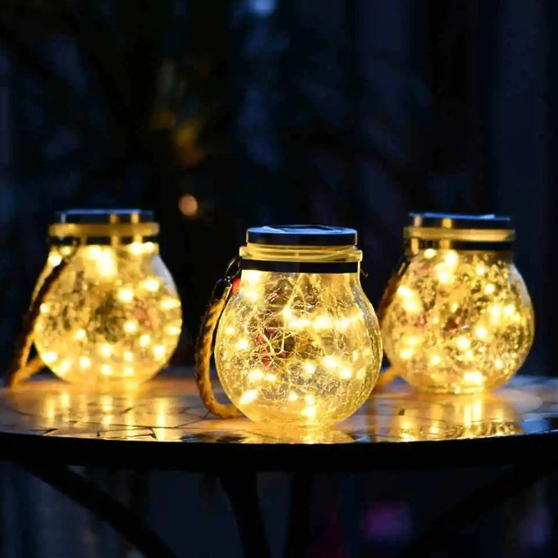 Outdoor Solar Lantern With Glass Jar Shape And Handle