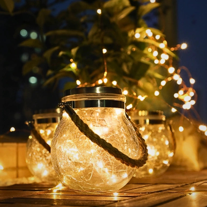 Outdoor Solar Lantern With Glass Jar Shape And Handle
