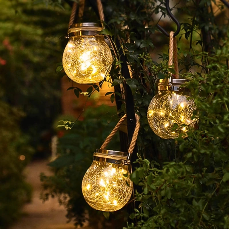 Outdoor Solar Lantern With Glass Jar Shape And Handle