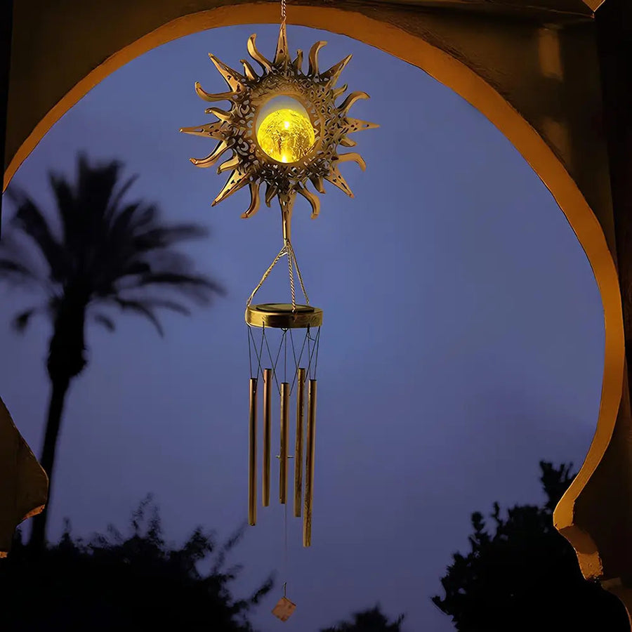 Solar Hanging Garden Light With Sun Shape Glass Ball And Dusk Sensor