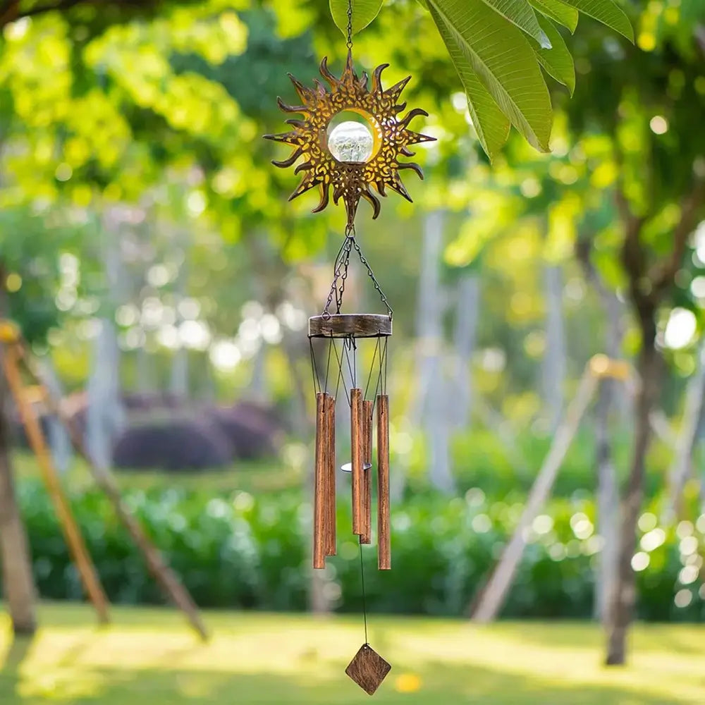 Solar Hanging Garden Light With Sun Shape Glass Ball And Dusk Sensor