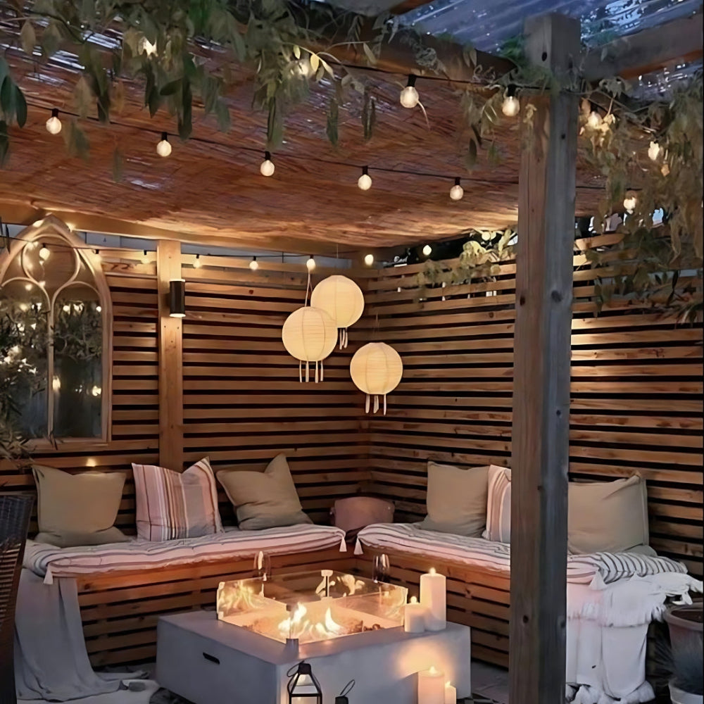 Solar Outdoor Hanging Light Round White Lantern With Light Sensor
