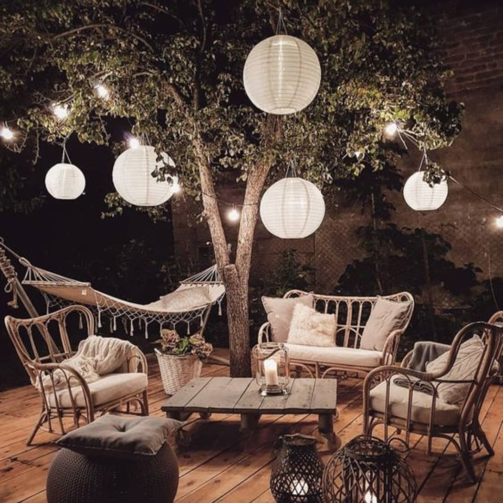 Solar Outdoor Hanging Light Round White Lantern With Light Sensor