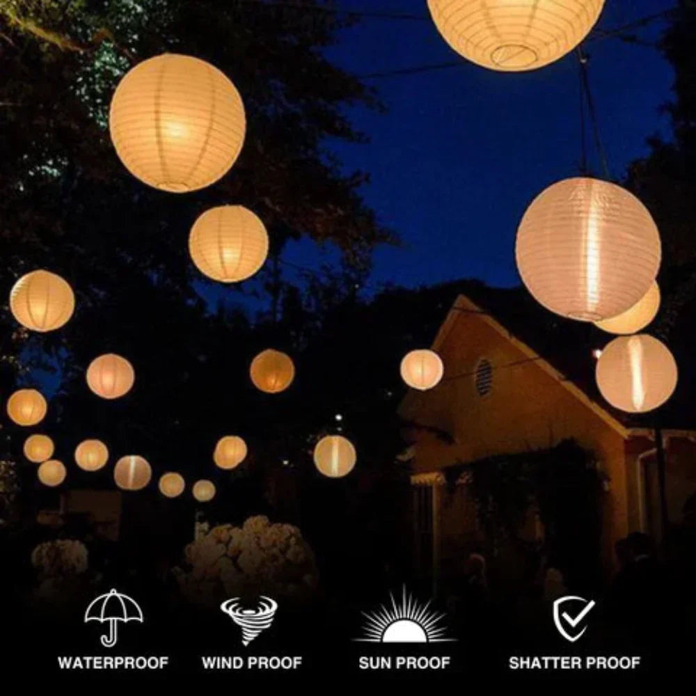 Solar Outdoor Hanging Light Round White Lantern With Light Sensor