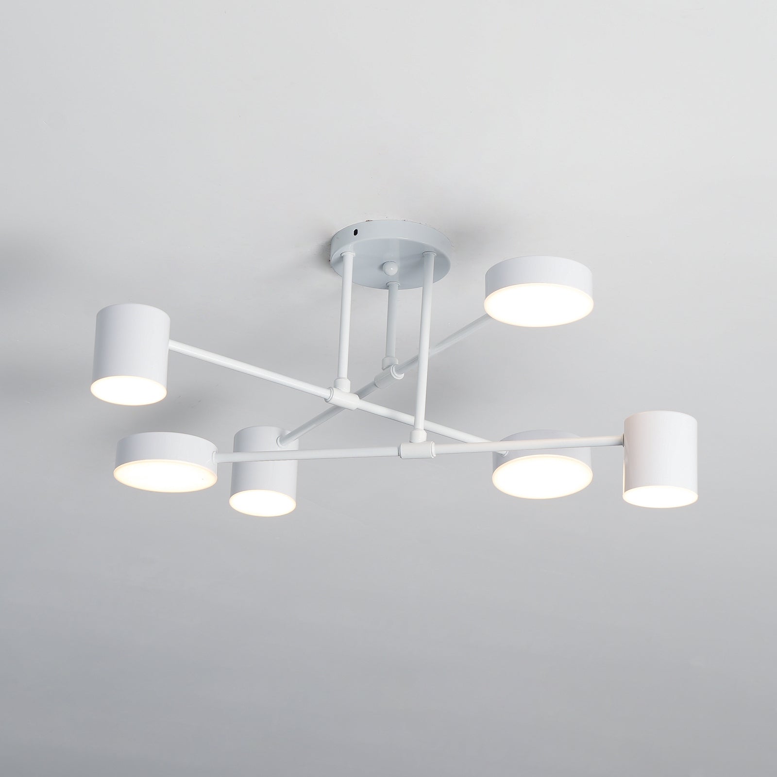Six Light Ceiling Fixture with Brass Finish and Cylindrical Shades