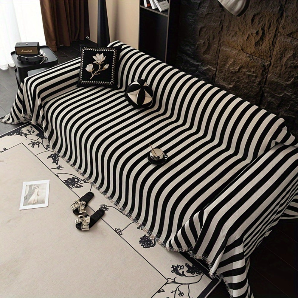 Striped Chenille Black White Couch Cover