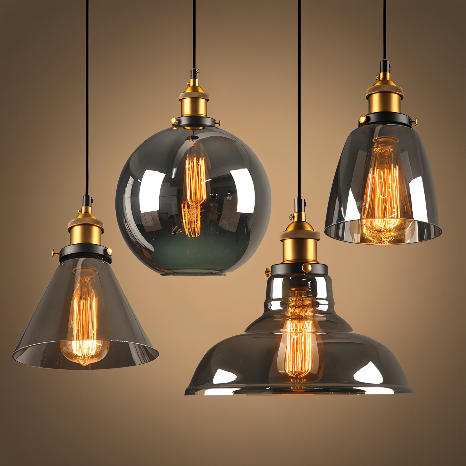 Tinted glass hanging pendant light with brass fitting