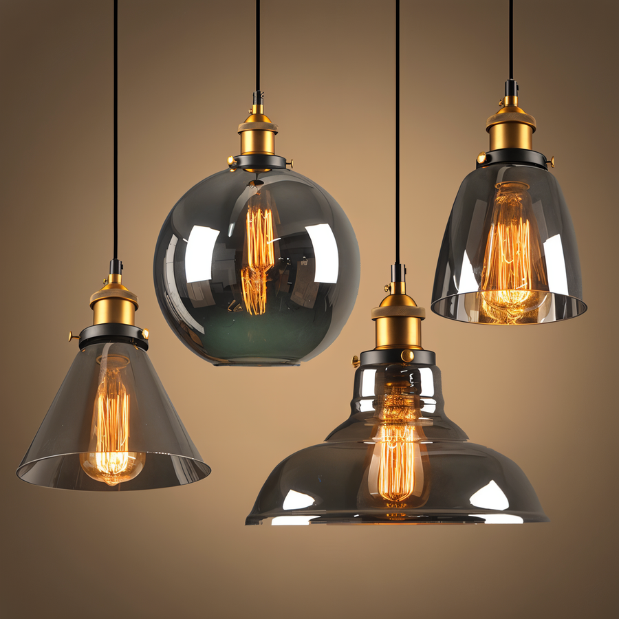 Tinted glass hanging pendant light with brass fitting