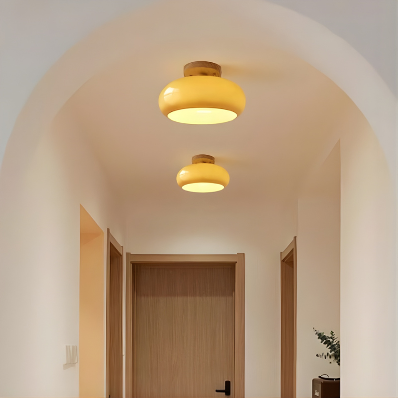 Wood Accent Glass Flush Mount Ceiling Light