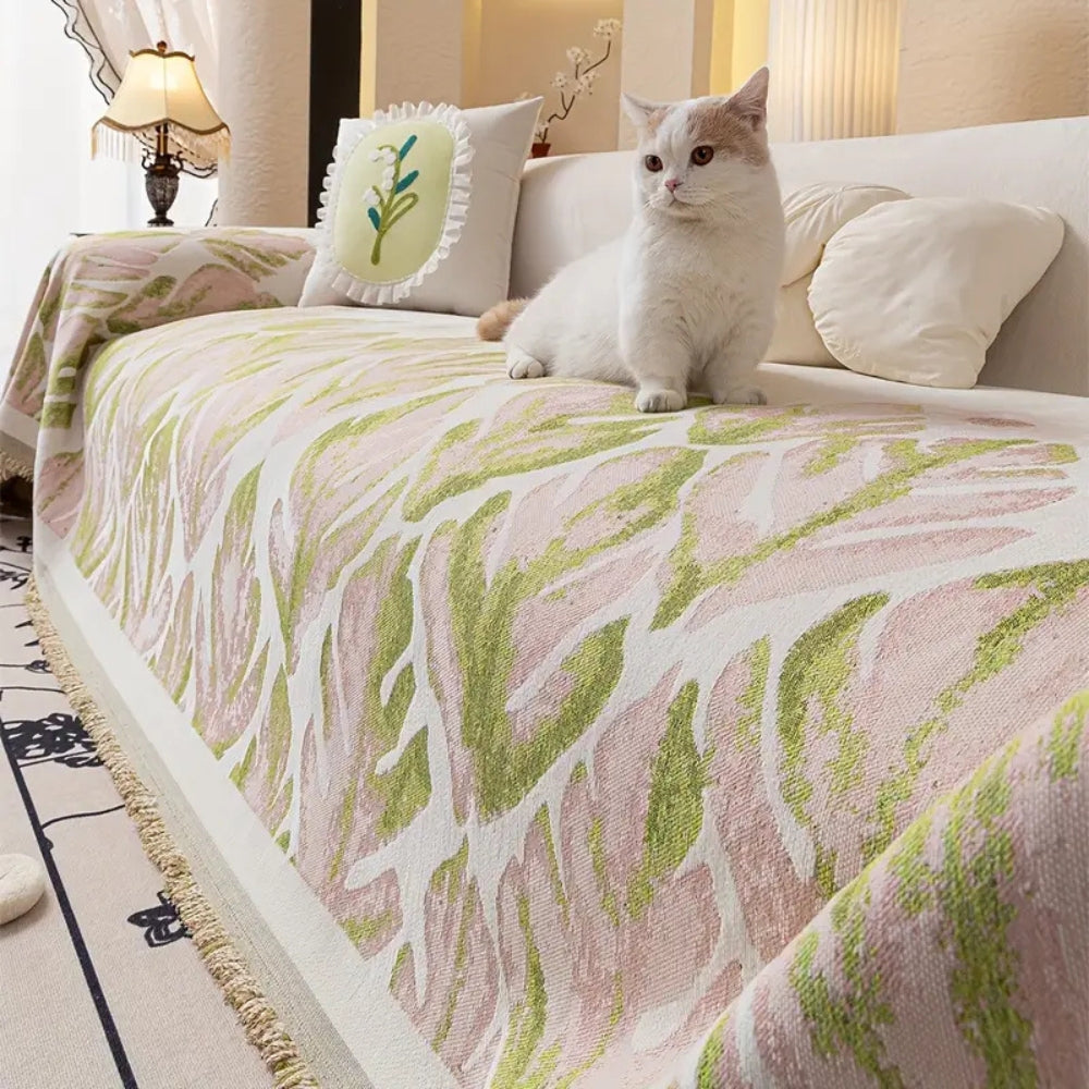 Verdure Leaf Pattern Chenille Couch Cover