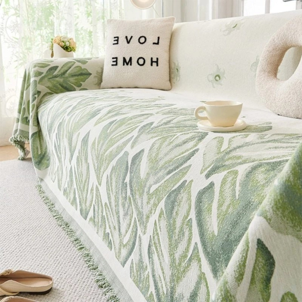 Verdure Leaf Pattern Chenille Couch Cover
