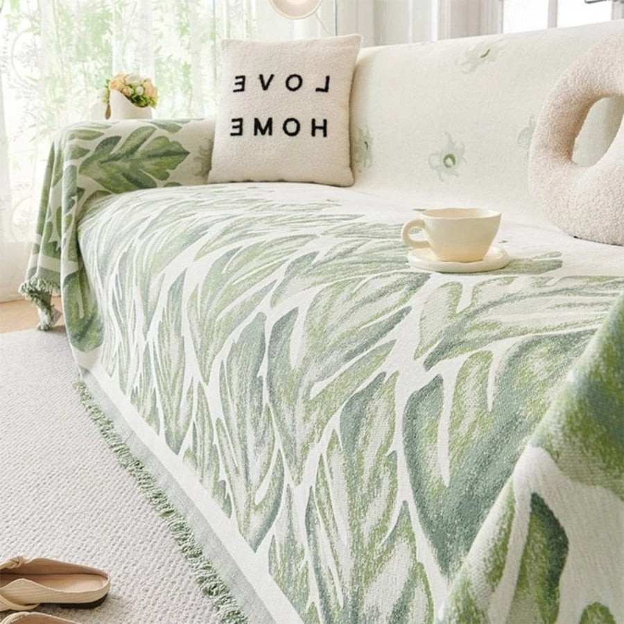 Verdure Leaf Pattern Chenille Couch Cover