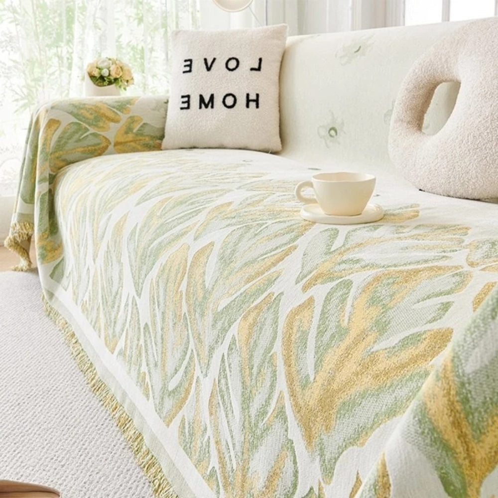 Verdure Leaf Pattern Chenille Couch Cover