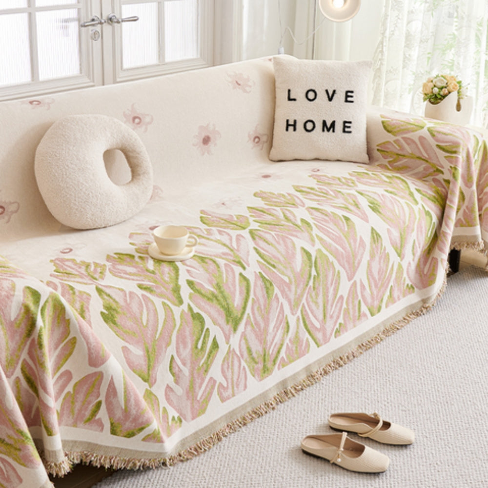 Verdure Leaf Pattern Chenille Couch Cover