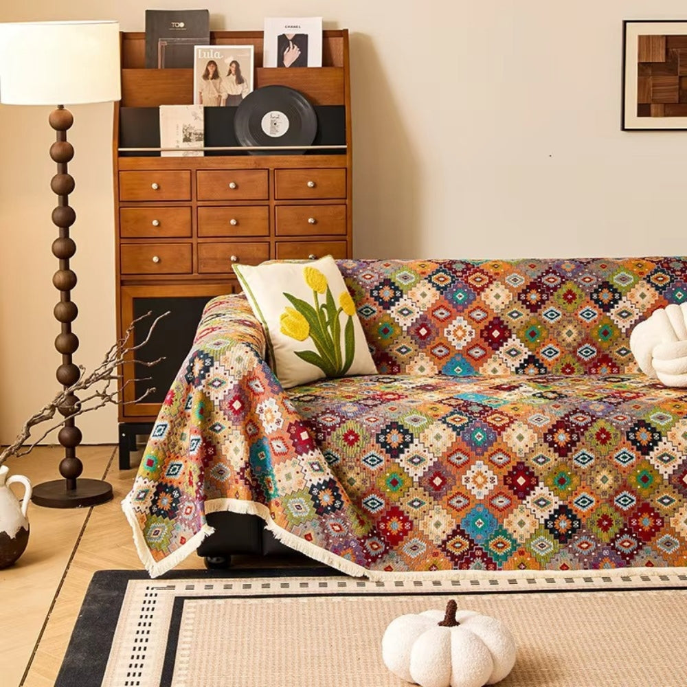 Zahara Geometric Tribal Kilim Couch Cover