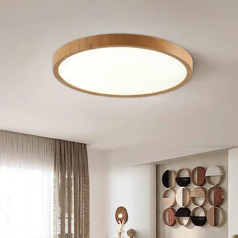 Minimalist Slim Japandi Flat LED Ceiling Light with Wooden Frame