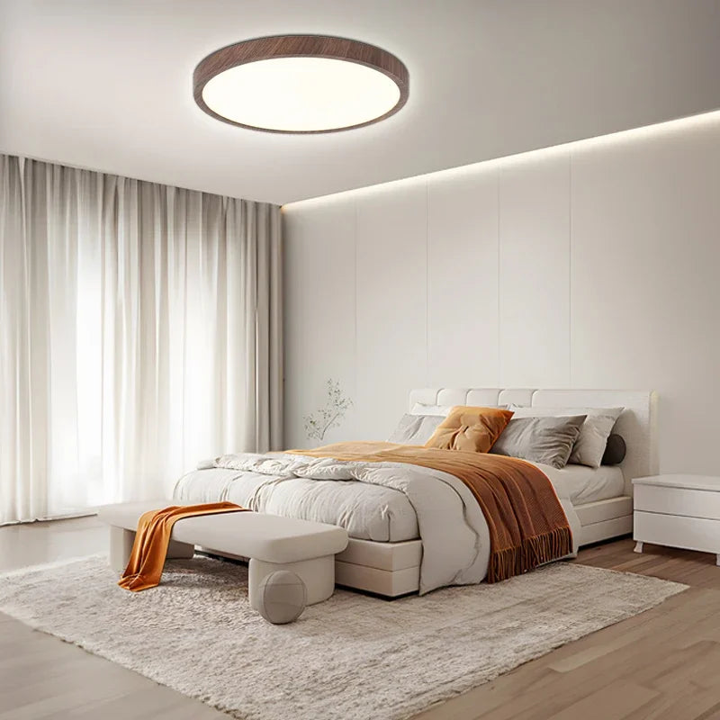 Minimalist Slim Japandi Flat LED Ceiling Light with Wooden Frame