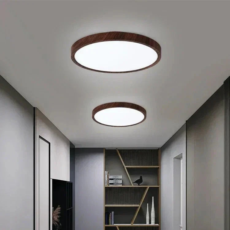 Minimalist Slim Japandi Flat LED Ceiling Light with Wooden Frame