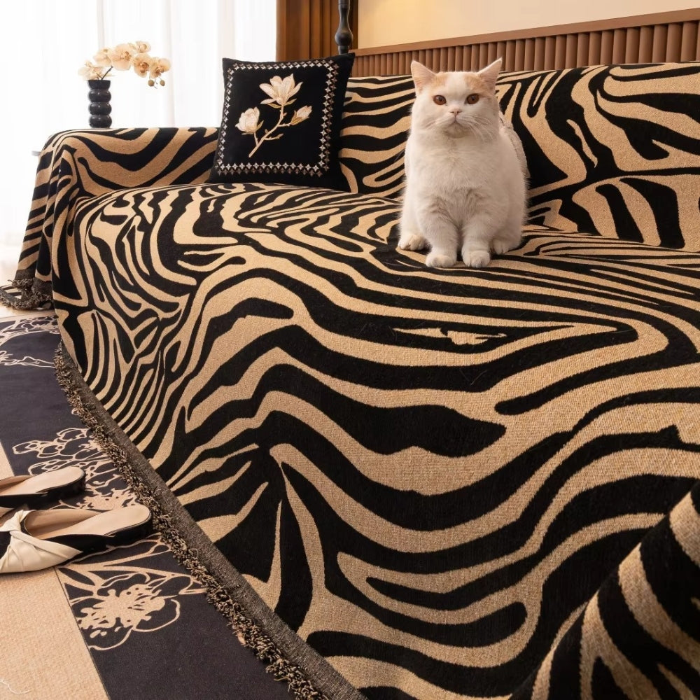 Zentara Chenille Zebra Geometric Couch Cover