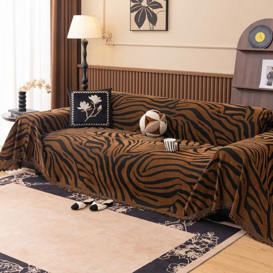 Zentara Chenille Zebra Geometric Couch Cover