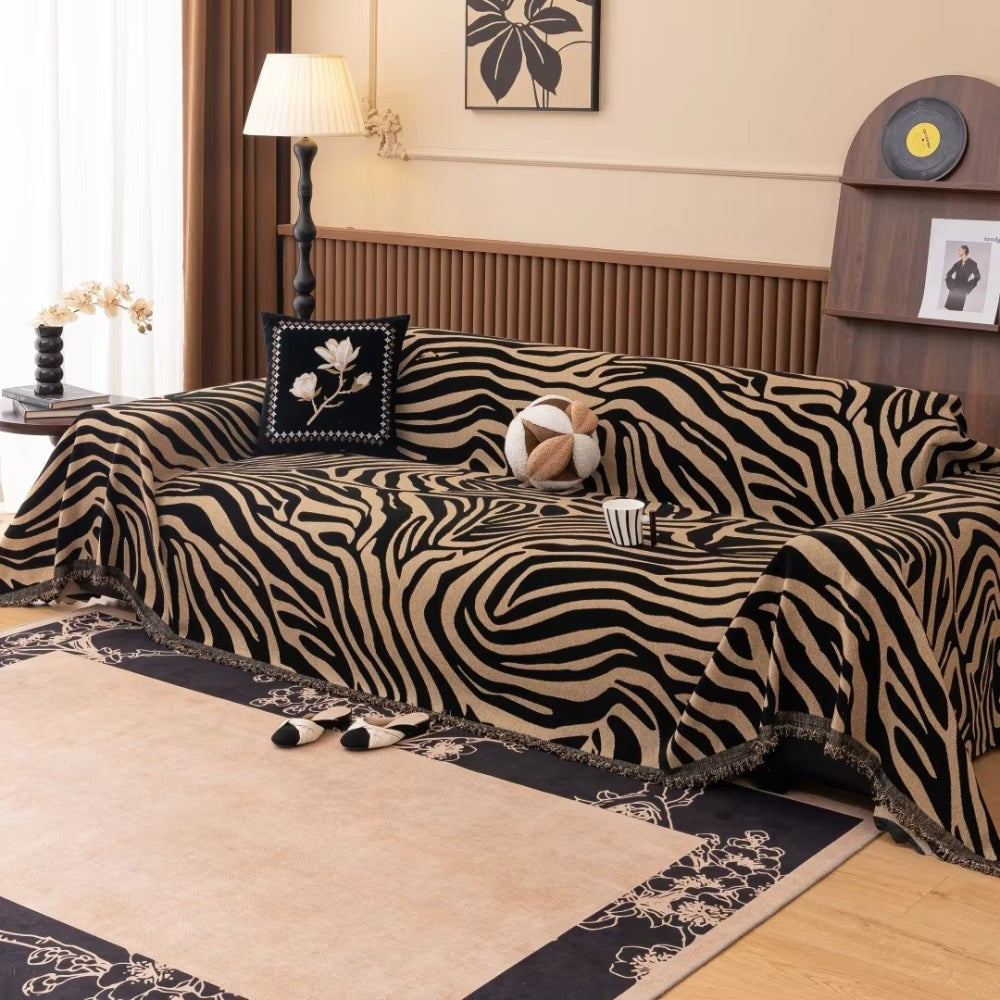 Zentara Chenille Zebra Geometric Couch Cover