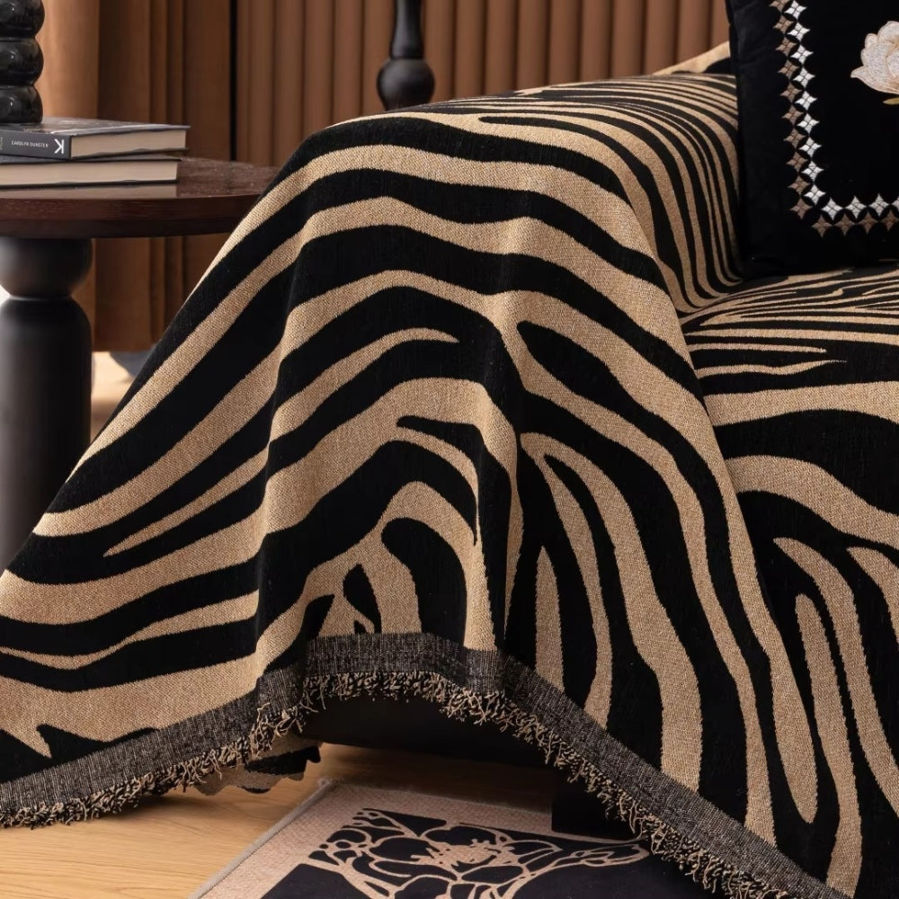 Zentara Chenille Zebra Geometric Couch Cover